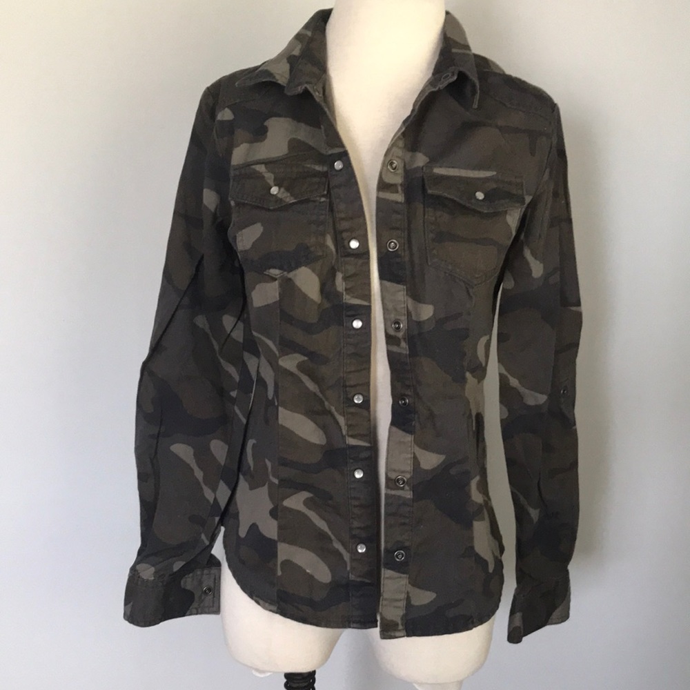 Camo Print Button Up Long Sleeve